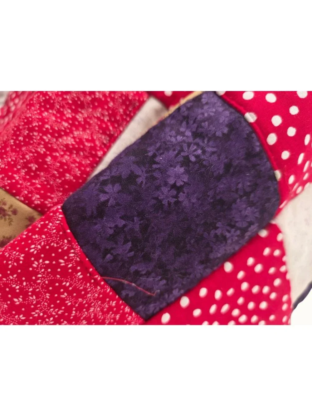 Handmade Patchwork Quilt Small Throw Red Multi Floral Polka Dot 35 x 48